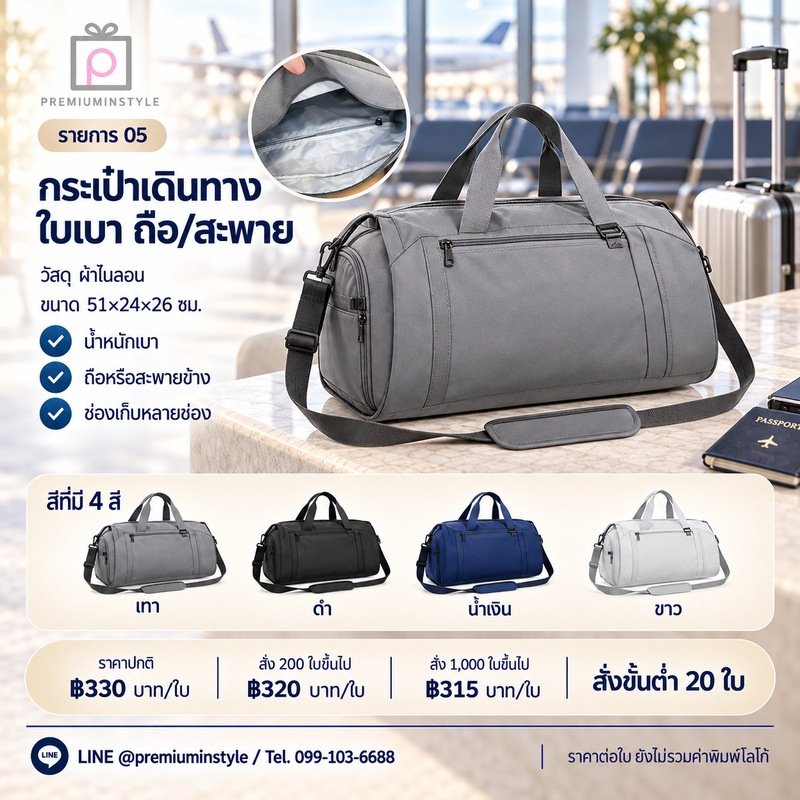 กระเป๋าเดินทางใบเบา ถือ สะพาย พิมพ์โลโก้ ของพรีเมี่ยม รหัส DF23-05