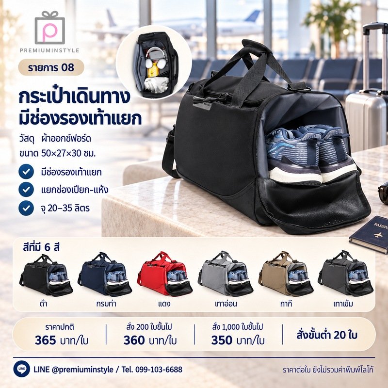 กระเป๋าเดินทาง มีช่องรองเท้าแยก พิมพ์โลโก้ ของพรีเมี่ยม รหัส DF23-08