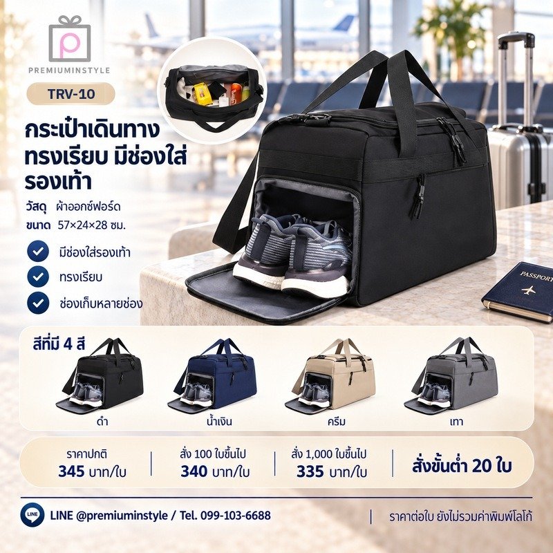 กระเป๋าเดินทางทรงเรียบ มีช่องใส่รองเท้า พิมพ์โลโก้ ของพรีเมี่ยม รหัส TRV-10