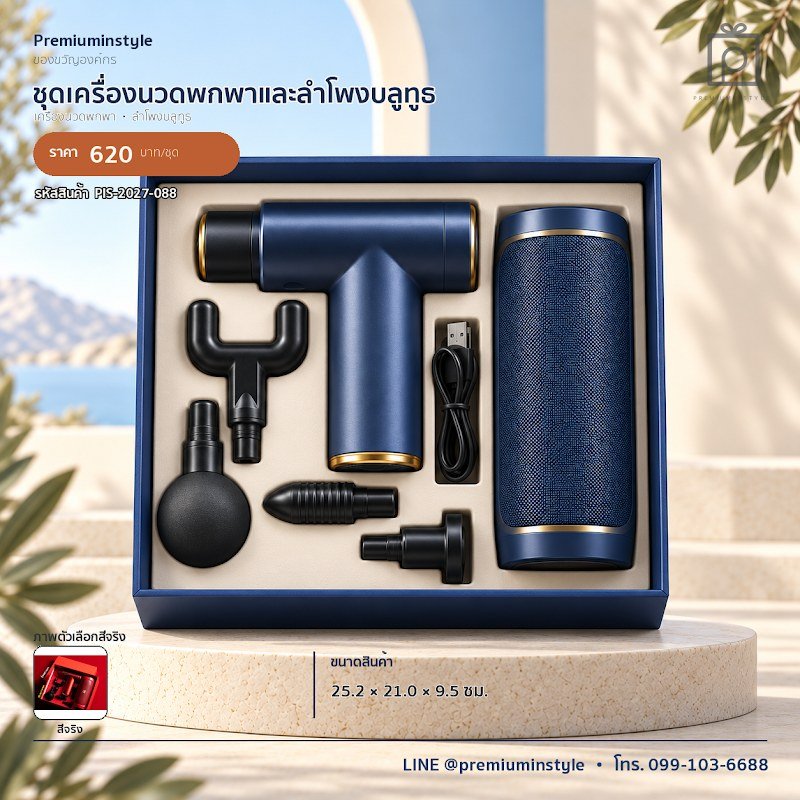 ชุดเครื่องนวดพกพาและลำโพงบลูทูธ ของขวัญไอที VIP สกรีนโลโก้ รหัส PIS-2027-088 ชุดเครื่องนวดพกพาและลำโพงบลูทูธ ของขวัญไอที VIP สกรีนโลโก้ รหัส PIS-2027-088