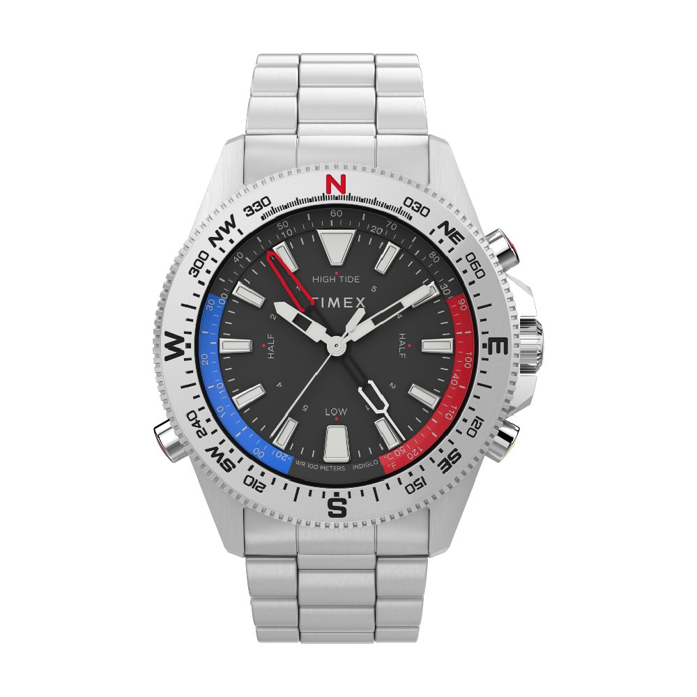Timex W22 EXP NORTH TIDETEMP COMPนาฬิกาข้อมือผู้ชายและผู้หญิง สีเงิน