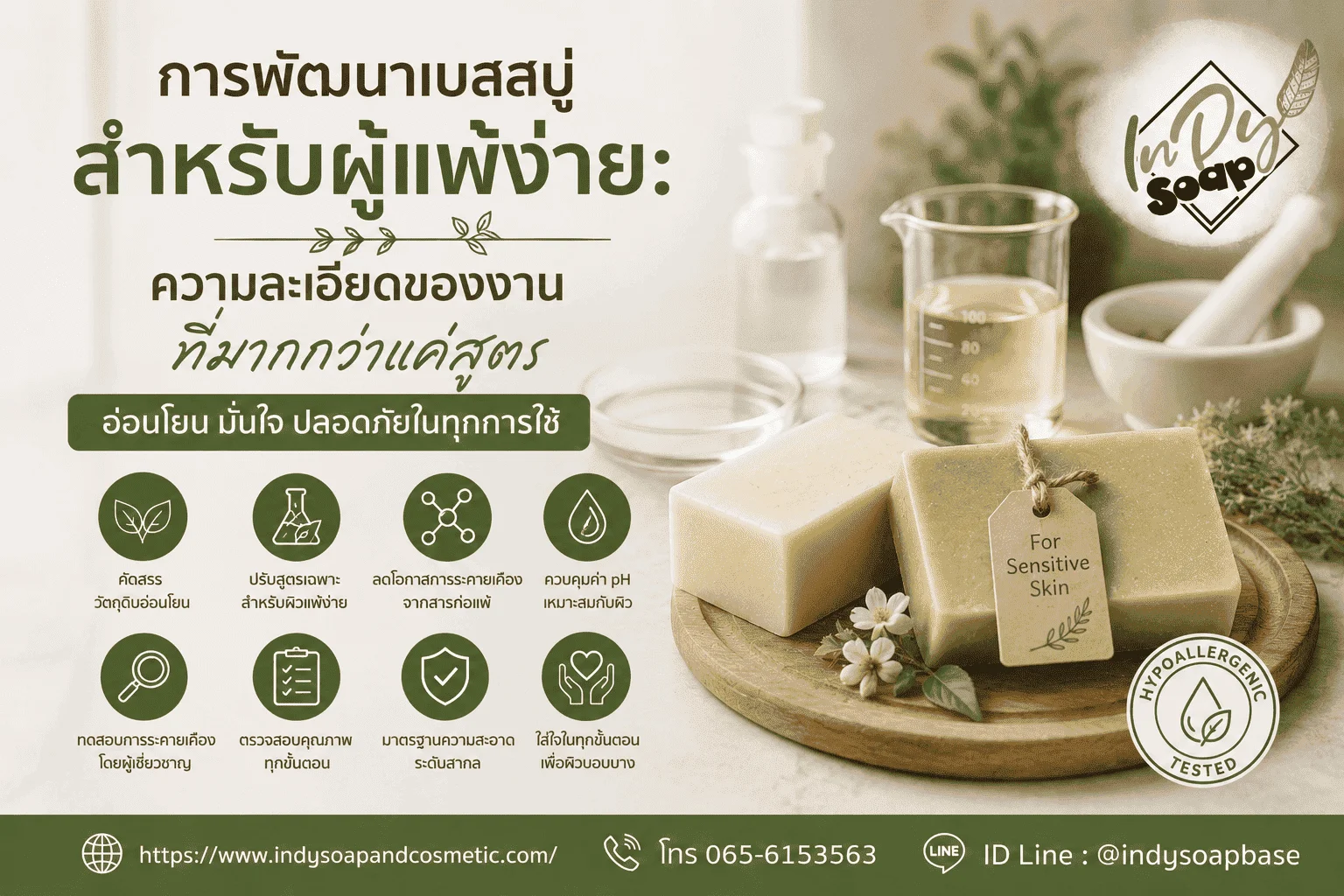 การพัฒนาเบสสบู่สำหรับผู้แพ้ง่าย สูตรอ่อนโยนต่อผิว โดยอินดี้โซป