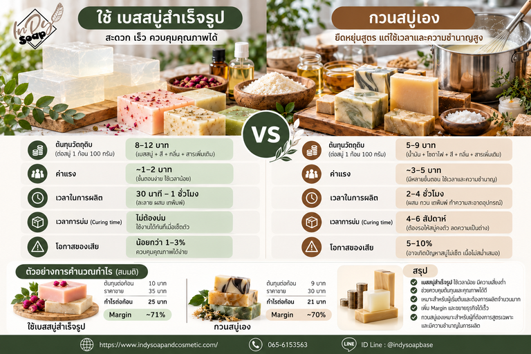 เปรียบเทียบเบสสบู่สำเร็จรูปกับกวนสบู่เอง