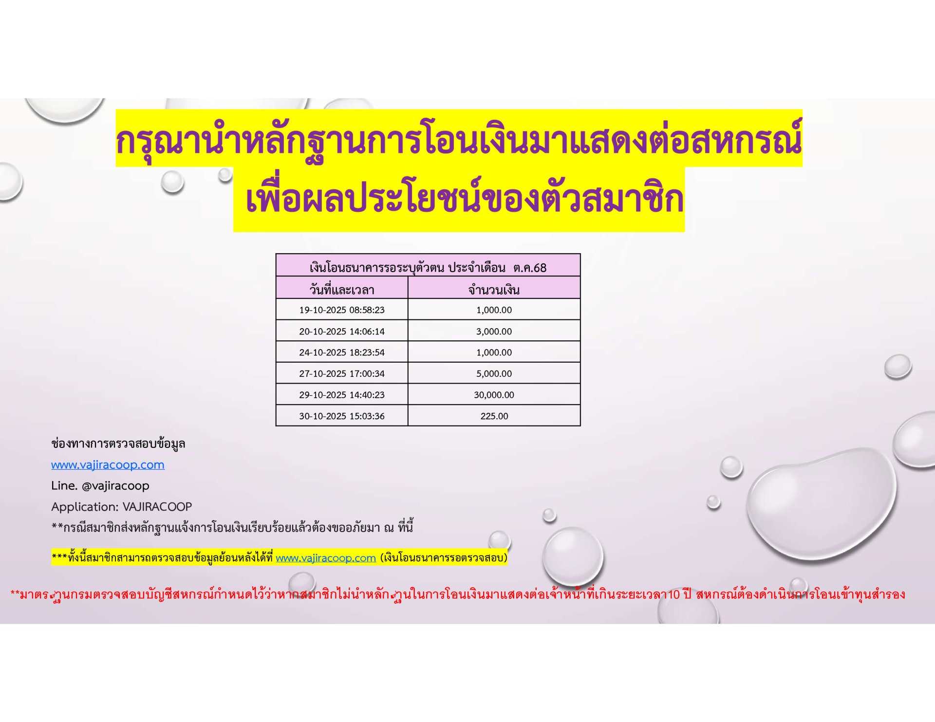 เงินโอนธนาคารรอตรวจสอบประจำเดือนตุลาคม 2568 - ธันวาคม 2568