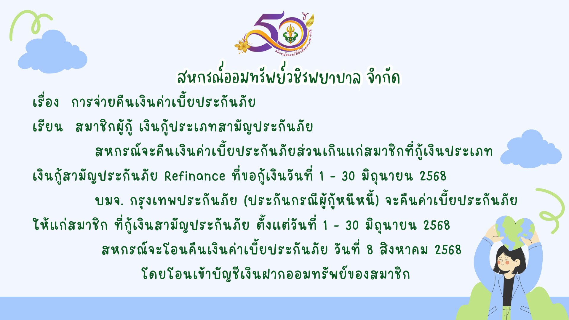 การคืนเบี้ยประกันภัยส่วนเกินแก่สมาชิก ฉบับที่ 150