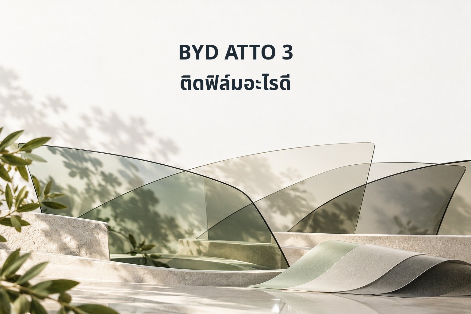 ภาพประกอบ AI แนวคิดกระจกและฟิล์มสำหรับการเลือกฟิล์ม BYD ATTO 3 ไม่ใช่ภาพรถหรือผลงานติดตั้งจริง