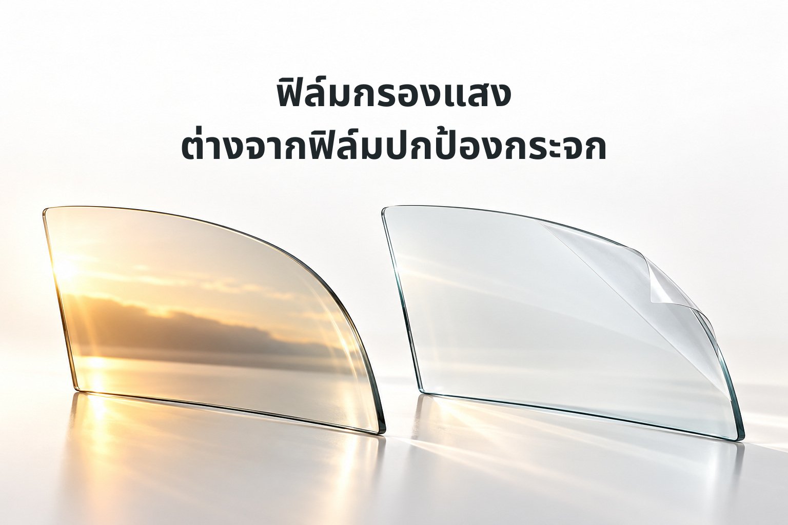 ภาพแนวคิดกระจกและชั้นฟิล์มเพื่ออธิบายวัตถุประสงค์การใช้งานที่ต่างกัน