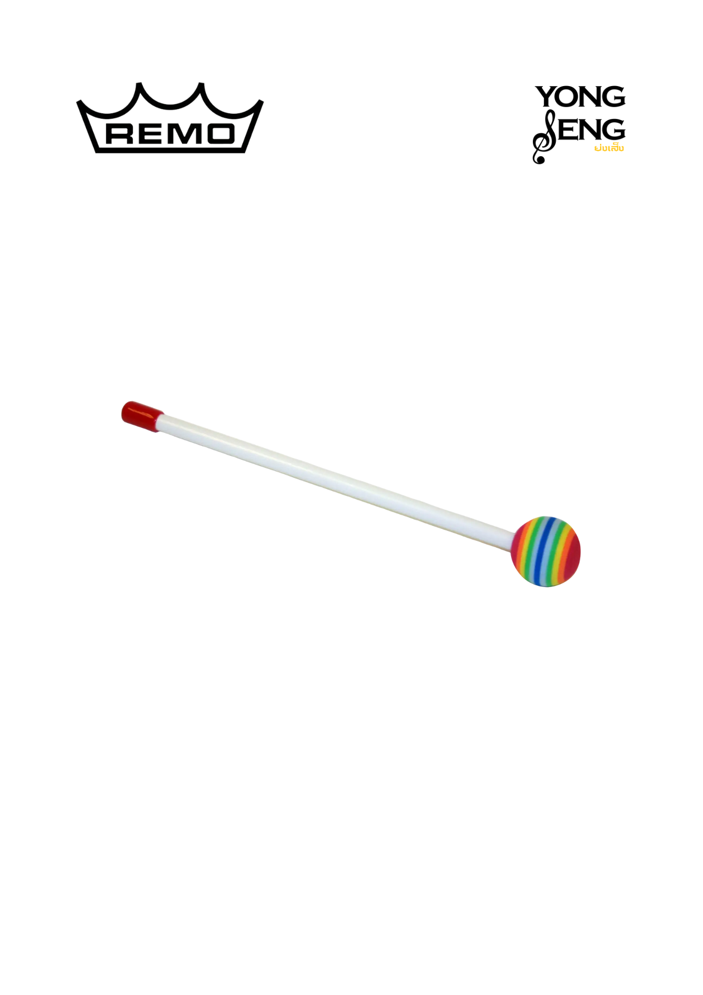 Remo Beater 3/8" x 8" White Plastic, w/ 2 Red End Caps