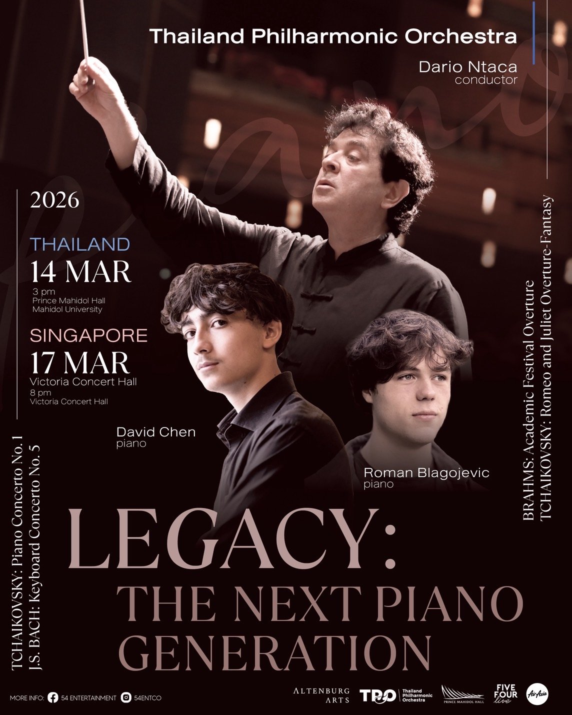 TPO, 54 Entertainment และ Thai Air Asia เตรียมสานต่อตำนานนักเปียโนระดับตำนาน Martha Argerich สู่รุ่นหลาน David Chen และ Roman Blagojevic กับ "LEGACY: The Next Piano Generation" ที่ไทยและสิงคโปร์ มีนาคมนี้