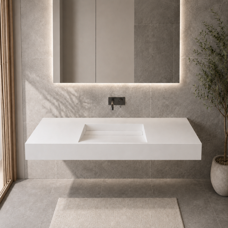 Integrated vanity basin tailored for hospitality projects by Immerse Bathware