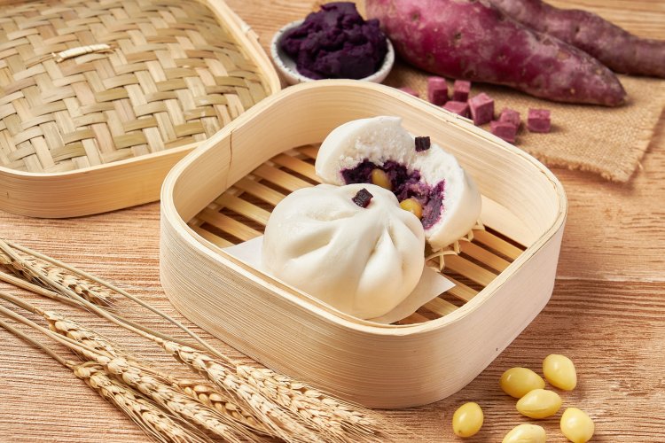 ซาลาเปาไส้มันม่วงแปะก๊วย เจ ซาลาเปาทับหลีโฮมเมดลูกต่อลูก แป้งนุ่ม ไส้แน่น