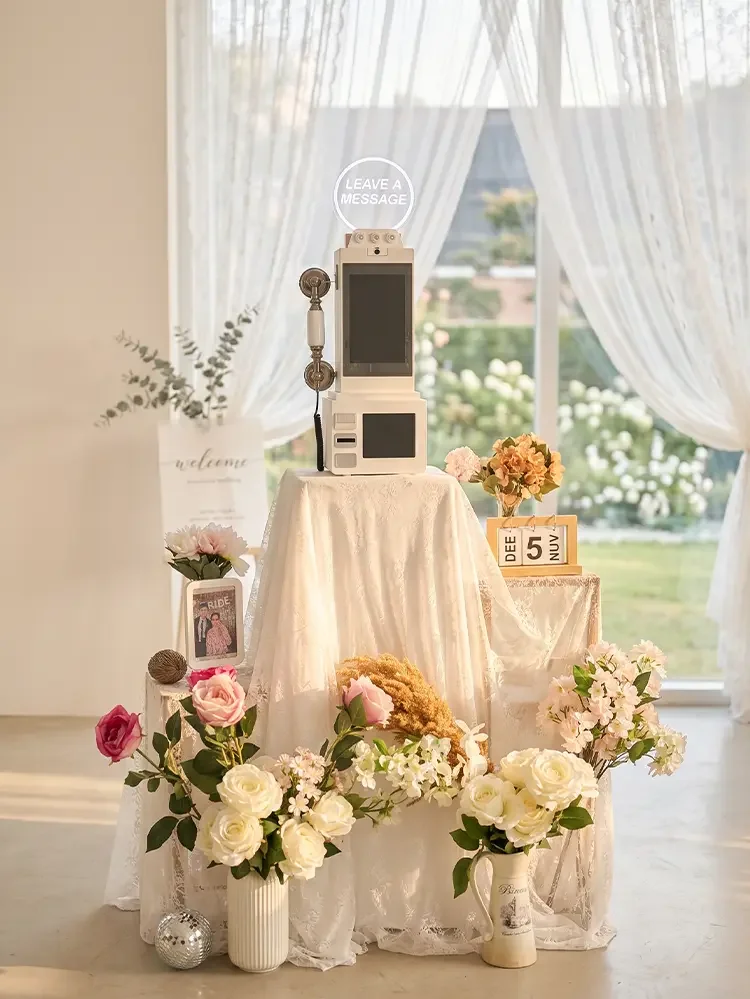 wedding video guestbook service in thailand by rabbit photobooth guests recording video messages for bride and groom