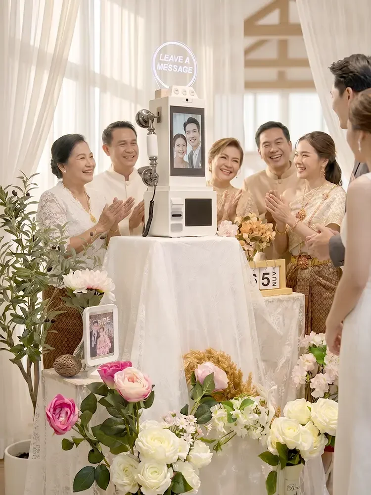 wedding video guestbook service in thailand by rabbit photobooth guests recording video messages for bride and groom