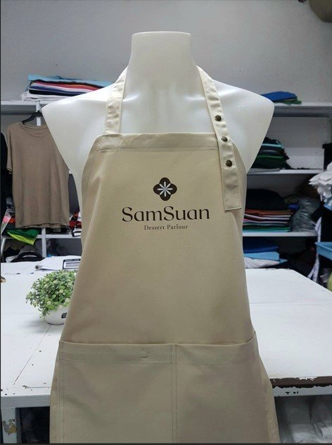 กันเปื้อนคอมทวิวสีครีมสกรีนโลโก้
