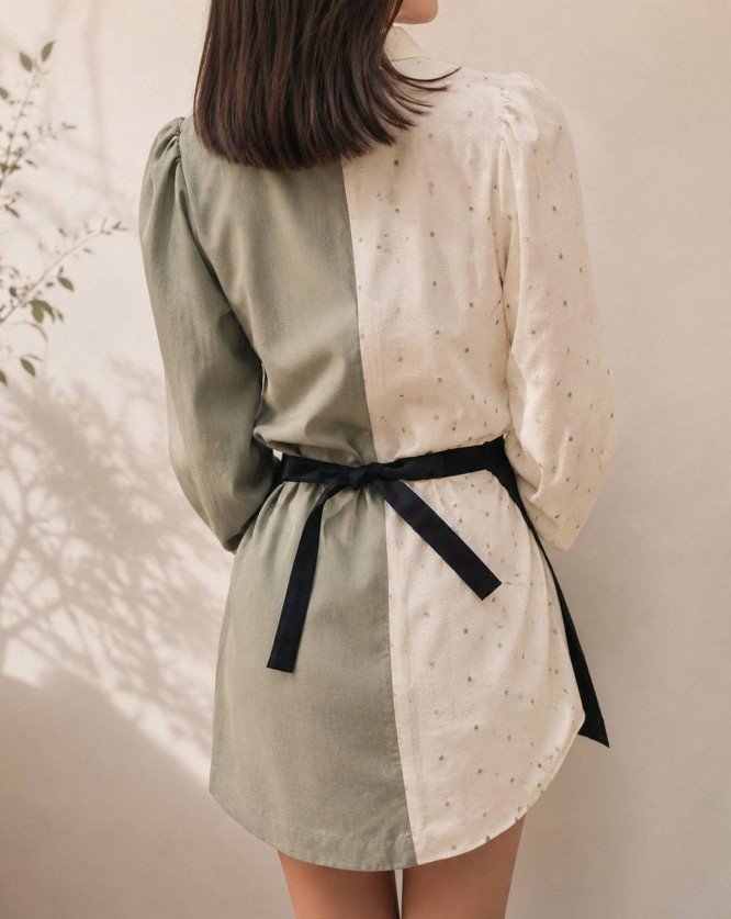 นางแบบใส่ผ้ากันเปื้อนครึ่งตัว-ด้านหลัง
