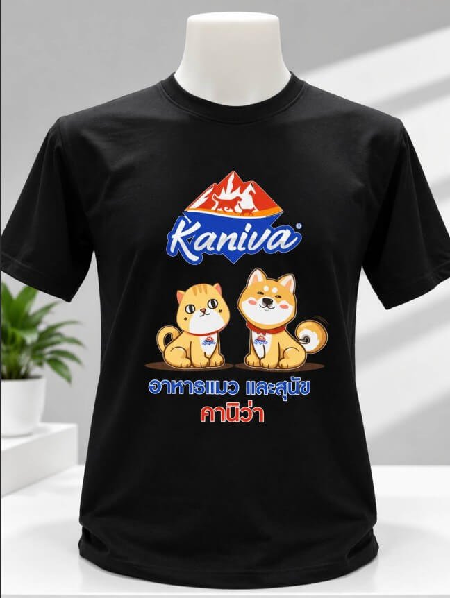 เสื้อยืดดำสกรีนโลโก้แบรนด์