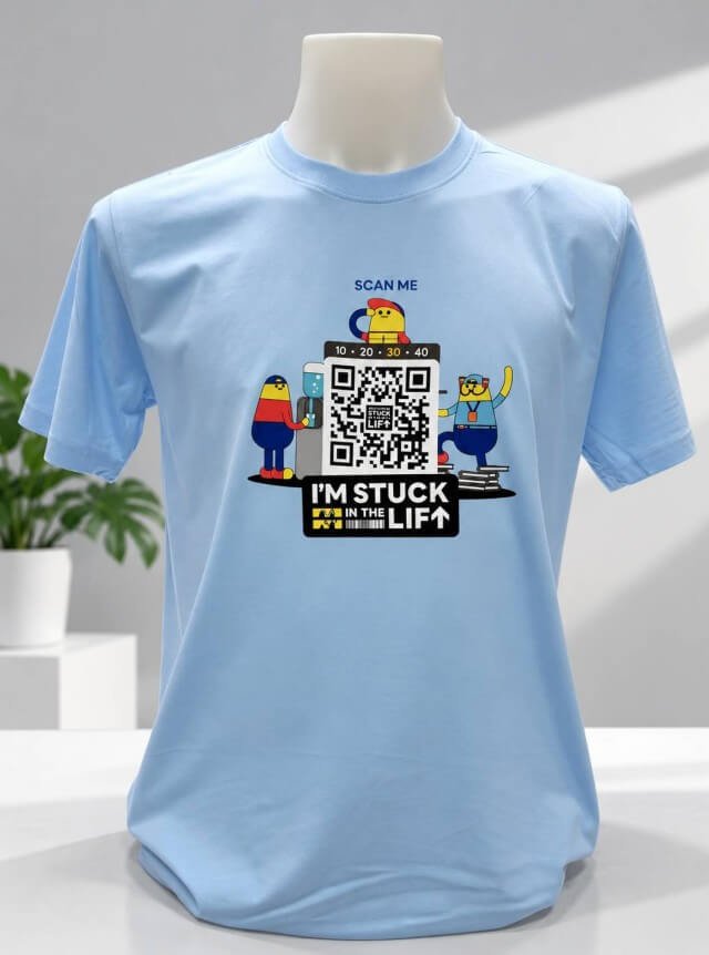 เสื้อยืดสีฟ้าอ่อนสกรีนลาย
