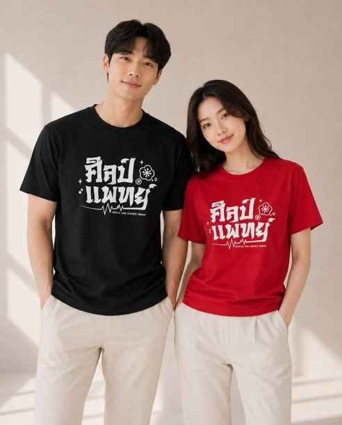 แบบเสื้อยืดคอตตอนสกรีนลายสีขาว