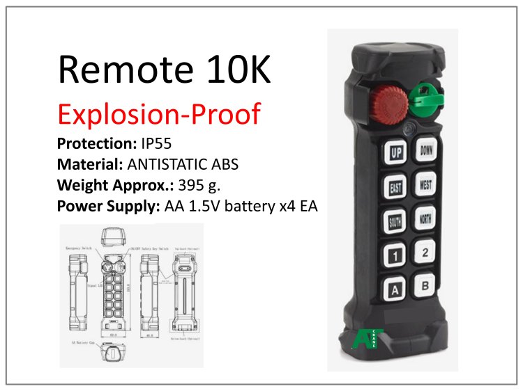 รีโมทไร้สายกันระเบิด 10 K สำหรับเครนไฟฟ้าและเครนโรงงาน