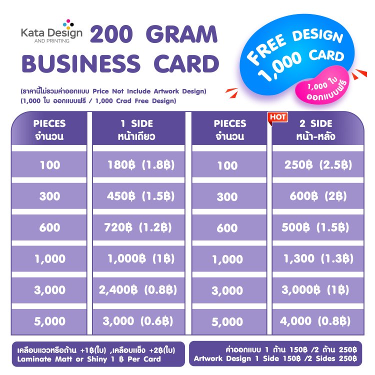 ราคานามบัตร 200 แกรม