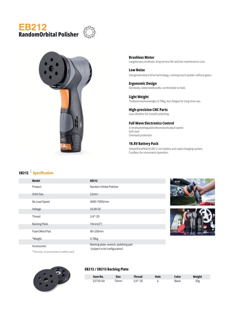 เครื่องขัดสีรถยนต์ไร้สาย Shine Mate รุ่น EB212 ระบบ DA