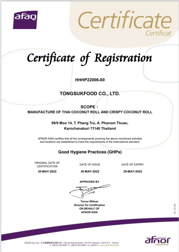 Tongsook Food GHPs certification