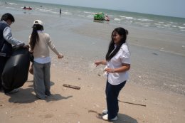 กิจกรรมเก็บขยะบริเวณริมชายหาดบางแสน ในโครงการ Heart for Thai Sea Restoration