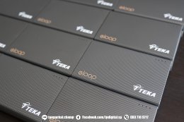สกรีนยูวี โลโก้ลงบนpowerbank ลาย TEKA วัสดุเป็นพลาสติกสีเทา