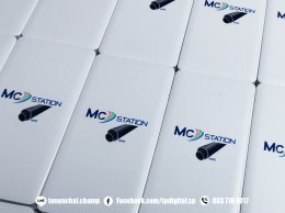 สกรีนโลโก้บนบน Power Bank ลาย MC Station 