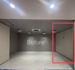 ผลงานติดตั้งฟิล์มสีเทาบนผนังไม้อัด 