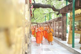 พระวิทยากรกระบวนธรรม พร้อมเพรียงกันเดินประทักษิณาเวียนรอบเจดีย์พุทธคยา ซึ่งเป็นพุทธสังเวชนียสถานที่สำคัญที่สุดใน ๑ ใน ๔ สังเวชนียสถาน