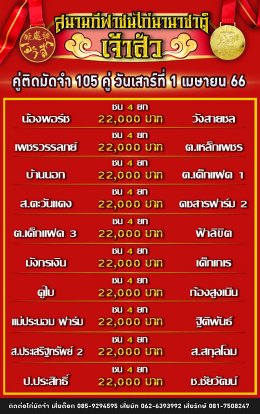 โปรแกรมคู่ชน ประจำวันที่ 1 เมษายน 2566