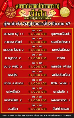 โปรแกรมคู่ชน ประจำวันที่ 2 มีนาคม 2567