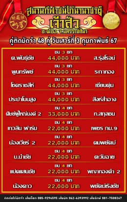 โปรแกรมคู่ชน ประจำวันที่ 3 กุมภาพันธ์ 2567