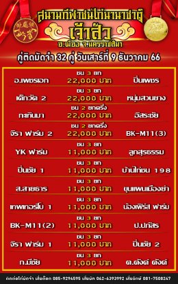 โปรแกรมคู่ชน ประจำวันที่ 9 ธันวาคม 2566