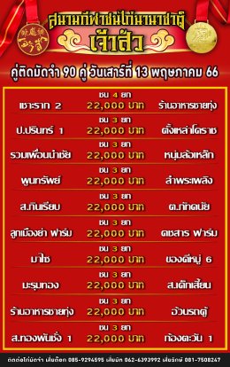 โปรแกรมคู่ชน ประจำวันที่ 13 พฤษภาคม 2566