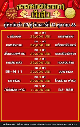 โปรแกรมคู่ชน ประจำวันที่ 14 ตุลาคม 2566