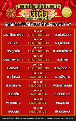 โปรแกรมคู่ชน ประจำวันที่ 17 กุมภาพันธ์ 2567