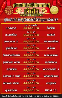 โปรแกรมคู่ชน ประจำวันที่ 17 กุมภาพันธ์ 2567