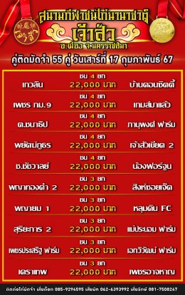 โปรแกรมคู่ชน ประจำวันที่ 17 กุมภาพันธ์ 2567