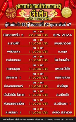 โปรแกรมคู่ชน ประจำวันที่ 17 กุมภาพันธ์ 2567