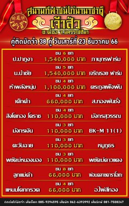 โปรแกรมคู่ชน ประจำวันที่ 23 ธันวาคม 2566