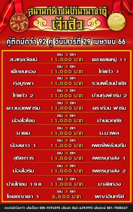 โปรแกรมคู่ชน ประจำวันที่ 29 เมษายน 2566