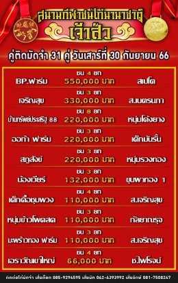 โปรแกรมคู่ชน ประจำวันที่ 30 กันยายน 2566