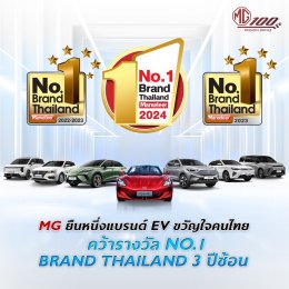 เอ็มจี ยืนหนึ่งแบรนด์อีวีขวัญใจคนไทย  คว้ารางวัล No.1 Brand Thailand 3 ปีต่อเนื่อง  ย้ำภาพการเป็นแบรนด์ยานยนต์ไฟฟ้าที่เข้าใจความต้องการผู้บริโภค 