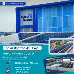 Solar Rooftop 418 kWp ติดตั้งที่ บริษัท อินแพคฟาร์มา จำกัด 