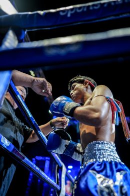 Temporary boxing ring at Baan Thoet Thai, Mae Fah Luang Super Fight Muay Thai event.