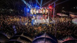 Temporary boxing ring at Baan Thoet Thai, Mae Fah Luang Super Fight Muay Thai event.
