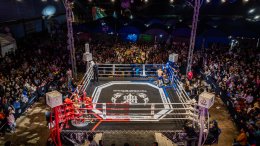 Temporary boxing ring at Baan Thoet Thai, Mae Fah Luang Super Fight Muay Thai event.
