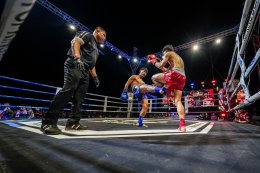 Temporary boxing ring at Baan Thoet Thai, Mae Fah Luang Super Fight Muay Thai event.